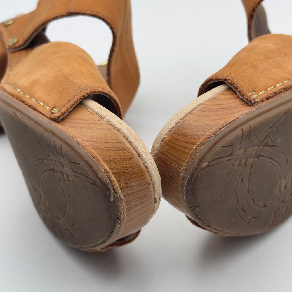 Dansko Minka Sandal Tan Leather Wood Platform Clog 38 7.5/8 Ankle Strap Boho - Picture 6 of 15